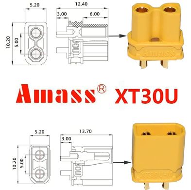Роз'єми XT30U-M 2 pin Amass конектор (пара)