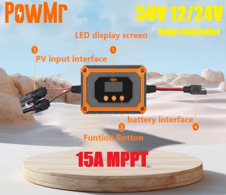 MPPT солнечный контроллер PowMr 15A 50V для LiFePo4 12V/24V