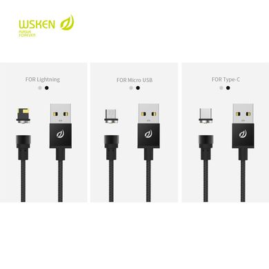 Магнитный кабель "Wsken Round" Micro-USB + lightning коннектор