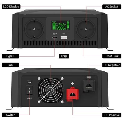 Инвертор напряжения DC 12V 24V AC220V 2300W (4000W max) правильная синусоида