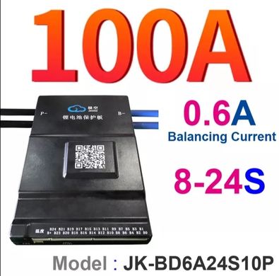 Jikong BMS 8S-24S 100А (200Амакс) JK-BD6A24S10P с активной балансировкой 0.6А
