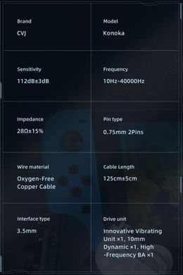 Наушники гибридные CVJ Konoka 1DD+1BA+1 драйвер вибрации с микрофоном