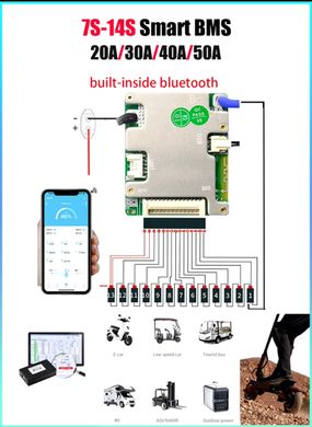 JBD Смарт BMS 7S-14S 30А lifePo4 Умная BMS с блютуз управлением