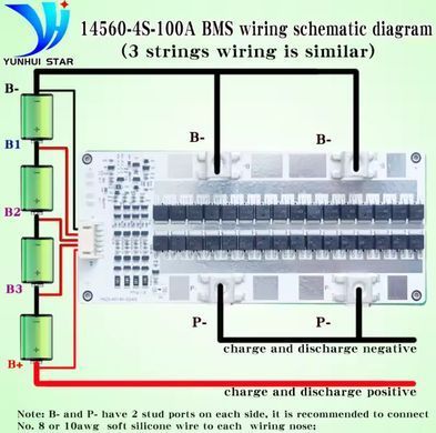 Контролер BMS 4S 12V(14.6V) LiFePO4 100А симетрія з балансуванням