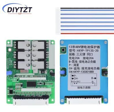 Плата защиты BMS 13S 48V(54.6V) li-ion 20A симметрия с балансировкой