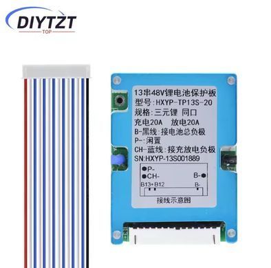 Плата защиты BMS 13S 48V(54.6V) li-ion 20A симметрия с балансировкой