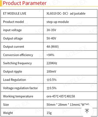 Преобразователь напряжения XL6019 повышающий 5A DC-DC 5V-40V